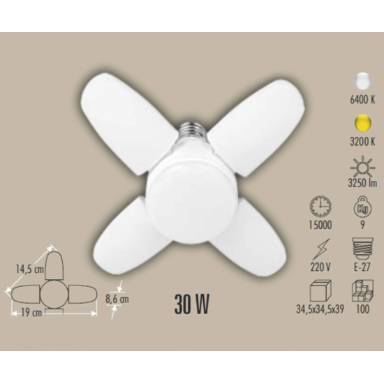 30 W LED AMPUL PERVANE E27 6500K CATA