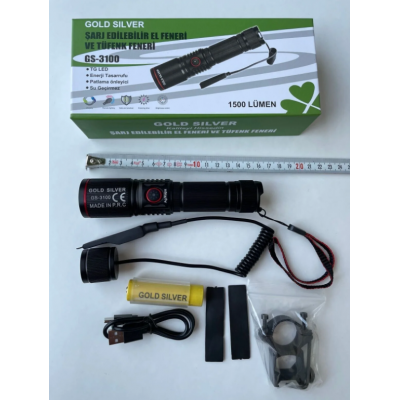 ŞARJLI EL FENERİ LEDLİ 1500 LUMEN ZOOM LİTYUM PİL