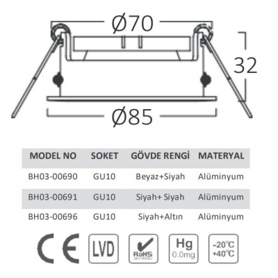 SPOT ARMATÜR MR16 SIVA ALTI GATA BEYAZ KASA YUVRLK