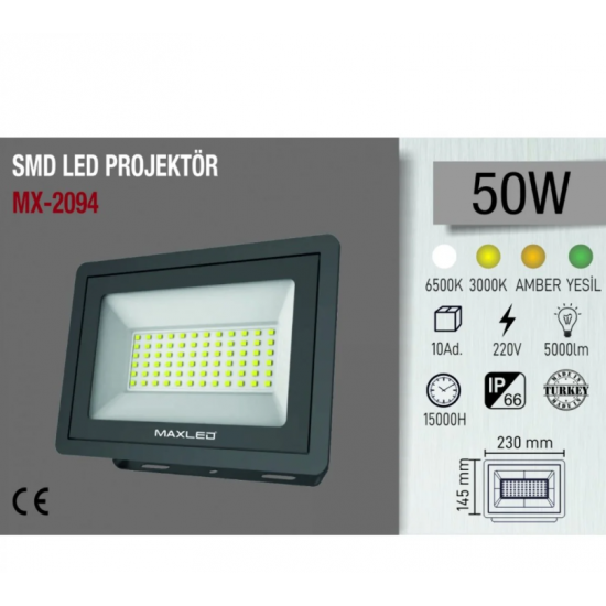 LED PROJEKTÖR 50 W COB LED MAVİ MAXLED