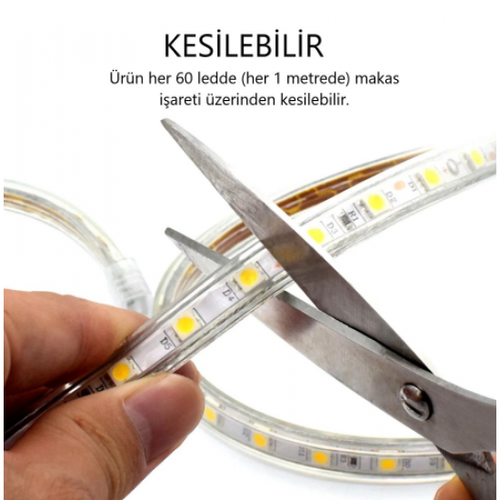 ŞERİT LED 3 ÇİPLİ 220 V 60 LED/Mt  DIŞ MEKAN GÜNIŞ