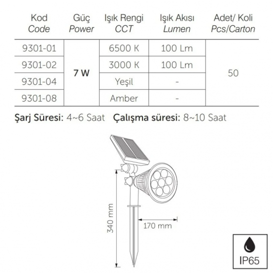 SOLAR BAHÇE ARMT 7W KAZIKLI YEŞİL IŞIK İNOLED