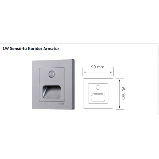 KORİDOR ARMATÜRÜ 1W 6500K SENSÖRLÜ GRİ KARE RİNO