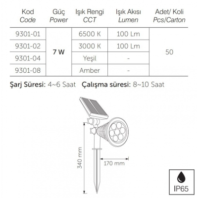 SOLAR BAHÇE ARMT 7W KAZIKLI AMBER IŞIK İNOLED