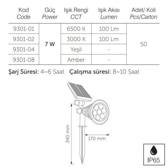 SOLAR BAHÇE ARMT 7W KAZIKLI AMBER IŞIK İNOLED