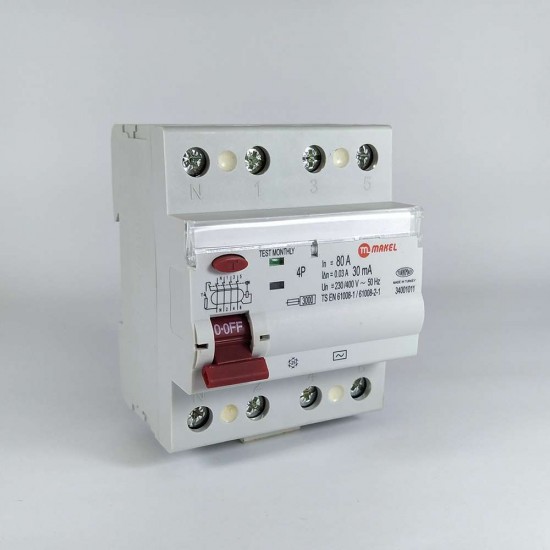 Makel 4P 80A 30mA 3kA AC Tip Kaçak Akım Koruma Şalteri 34001011, 8694407325501, [site_name]